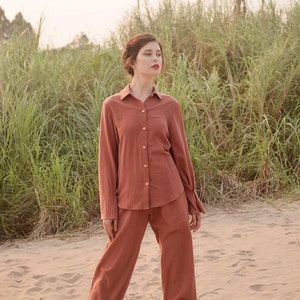 Women Pajamas Set Organic Cotton Pajamas Women Cotton Pajamas Natural Clothing image 2