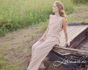 Linen Jumpsuits Women - Long Linen Jumpsuit - Cottagecore Clothing