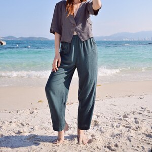 Linen Cullotes Pants - Elastic Waist - Linen Long Pants - Long Loose Pants - Women Linen Trousers