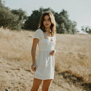 White Linen Dress - Short Sleeve Dress - Linen Short Dress - Womens Dresses image 7