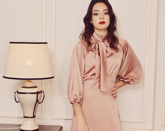 Midi Silk Dress - Bridesmaids Silk Dress - Church Silk Dress