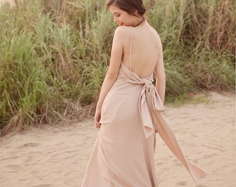 Open back Cotton Dress - Cotton Full Length Dress - Openback Linen Dress - Natural Fabric