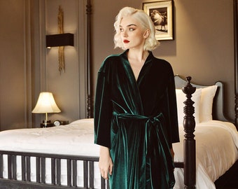 Robes Womens Velvet - Emerald Velvet Robe - Velvet Nightgown Robe - Silk Velvet - Gift for Her