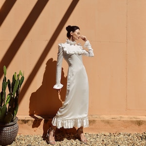 Elope Micro Wedding Silk Dress - White with Long Sleeve - Homecoming Day