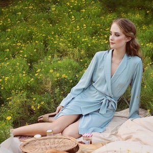 Seidenrobe kurz - Kurze Kimono-Robe - Seidenrobe für Sie - Brautseidenrobe