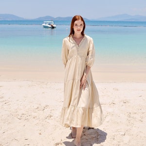 Tiered Linen Dress in Champagne
