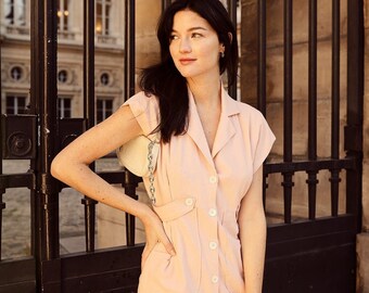 Pink Dress Linen - Mini Dress - Parisian Style