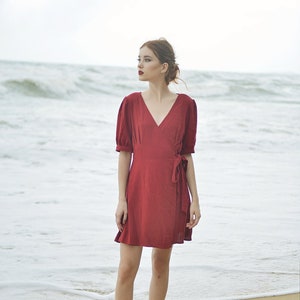 Linen Wrap Dress Cotton Wraparound Dress Casual Linen Dress Cotton Summer Dress image 7