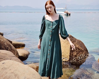 Long Dress for Women - Summer Linen Dress - Cotton Dress Sleeves - Natural Fabric