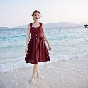 Linen Pinafore Dress - Flax Dress - Linen Apron Dress