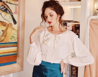 White Silk Shirt - Long Sleeve - Silk Blouse Women