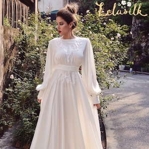 Silk Wedding Dress Embellished Lace Wedding Dress Ivory Wedding Dress ...