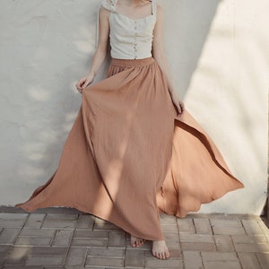 Linen Skirt Skirt Women Maxi Skirt with Adjustable Waist Cotton Skirt Women Side Slit Skirt image 1