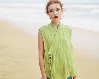 Linen Tops for Women Wrap - Linen Blouse Sleeveless - Linen Shirt Summer