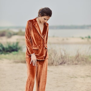 Pajamas Women Terracotta - Winter Set - Velvet Suit Women - Winter Women PJs - Velvet Women Set