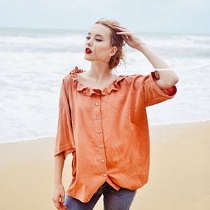 Linen Shirt Long Sleeves Linen Tops Women Linen Blouse Women Collar Shirt Organic Cotton Clothes image 8