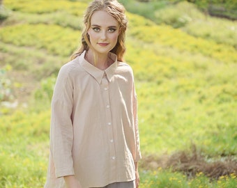 Shirt Frauen Button Down - Leinen Top Frauen - Leinen Baumwolle Bluse - Frauen Kragen Shirt - Bio Baumwolle Kleidung