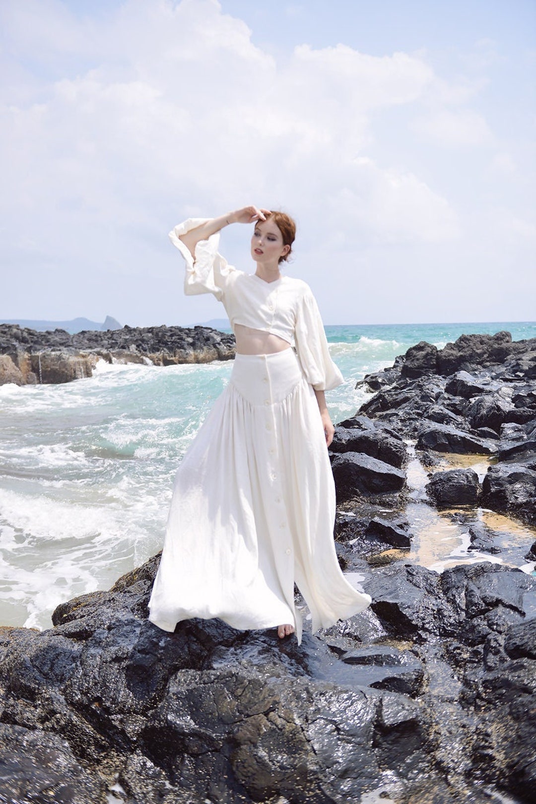 Rock aus Leinen in Weiss Bio Knopfrock aus Leinen