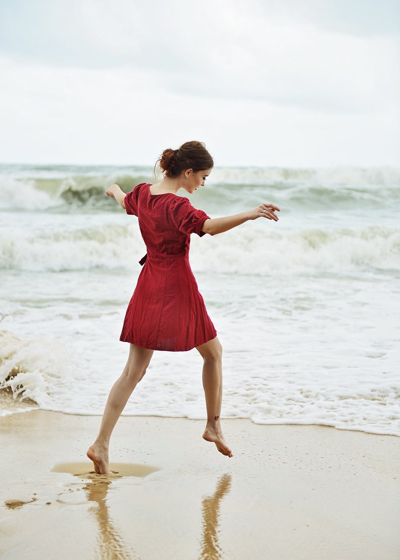 Linen Wrap Dress  Cotton Wraparound Dress  Casual Linen image 6