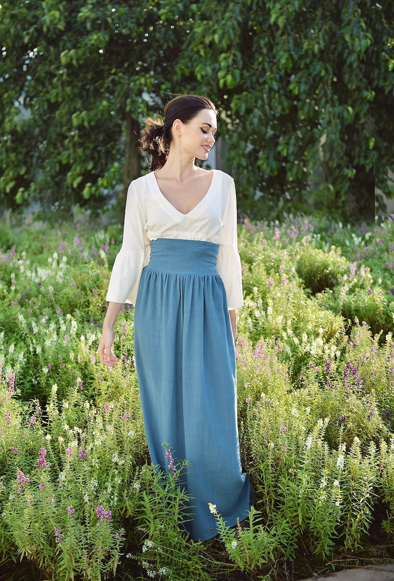Linen Skirt Women - Bohemian Long Skirt - Skirt with Elastic Waist - Bohemian Maxi Skirt - Hippy Long Skirt image 1
