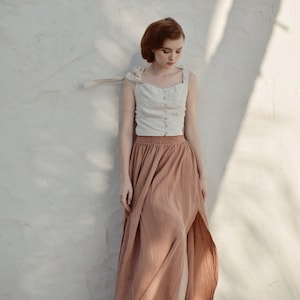 Linen Skirt Skirt Women Maxi Skirt with Adjustable Waist Cotton Skirt Women Side Slit Skirt image 7