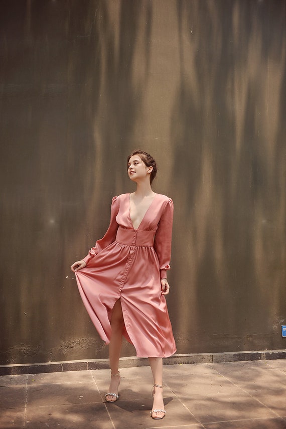 silk button dress