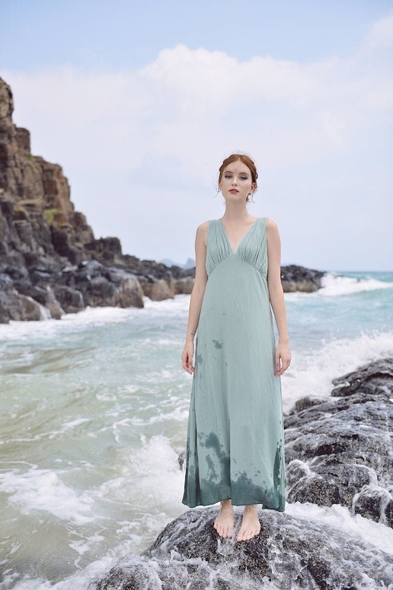 ALEXIASTAM Linen Summer Maxi Dress カーキ