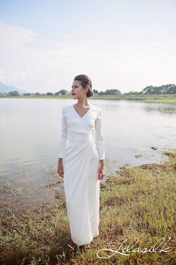 Silk Gown Draped - Women Party Dress - Ivory Wedding Dress - Women Silk Dress