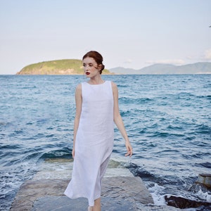 White Shift Dress Soft Linen Dress Plus size Linen image 10