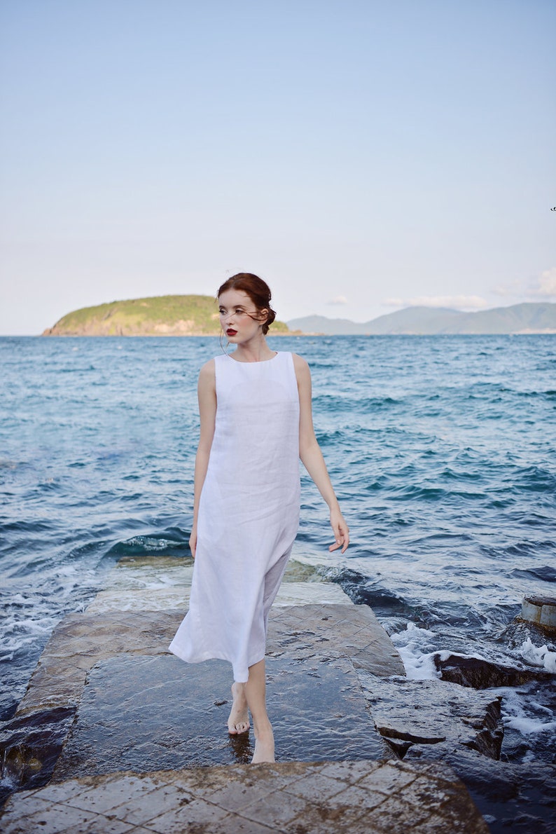 White Shift Dress Soft Linen Dress Plus size Linen image 10