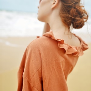 Linen Shirt Long Sleeves Linen Tops Women Linen Blouse Women Collar Shirt Organic Cotton Clothes image 9