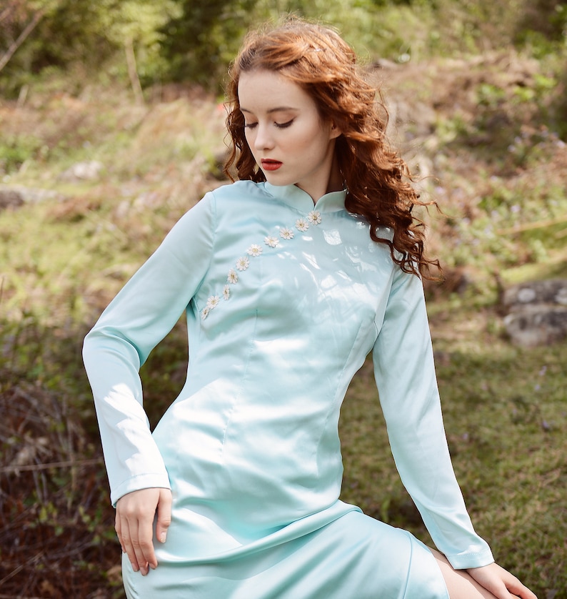 Ao Dai Ao Dai Tet Vietnamese Traditional Ao Dai Ao Dai Cach Tan Asian Silk Dress Qibao image 3