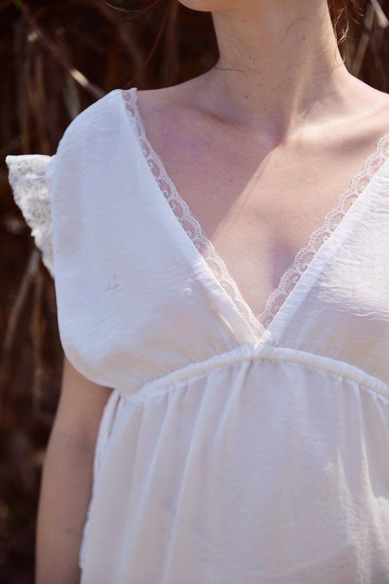 Silk Nightgown Women Silk Dress White Silk Dress with Sleeves image 3
