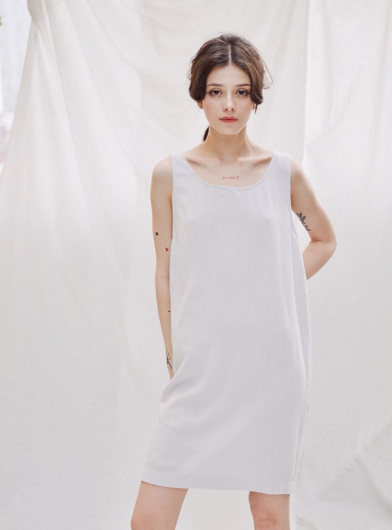 Summer Linen Dress Linen Dress Backless Cotton Slip Dress Natural Cotton image 5