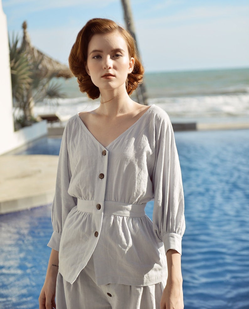 Linen Top Women Summer Top Linen Blouse Buttons image 1