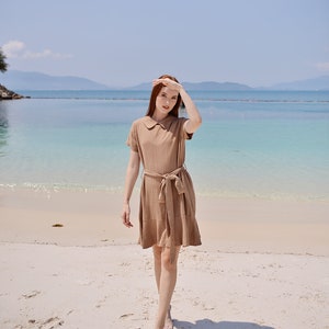 Linen Womens Dress High Collars - Summer Linen Dress - Cotton Dress Short