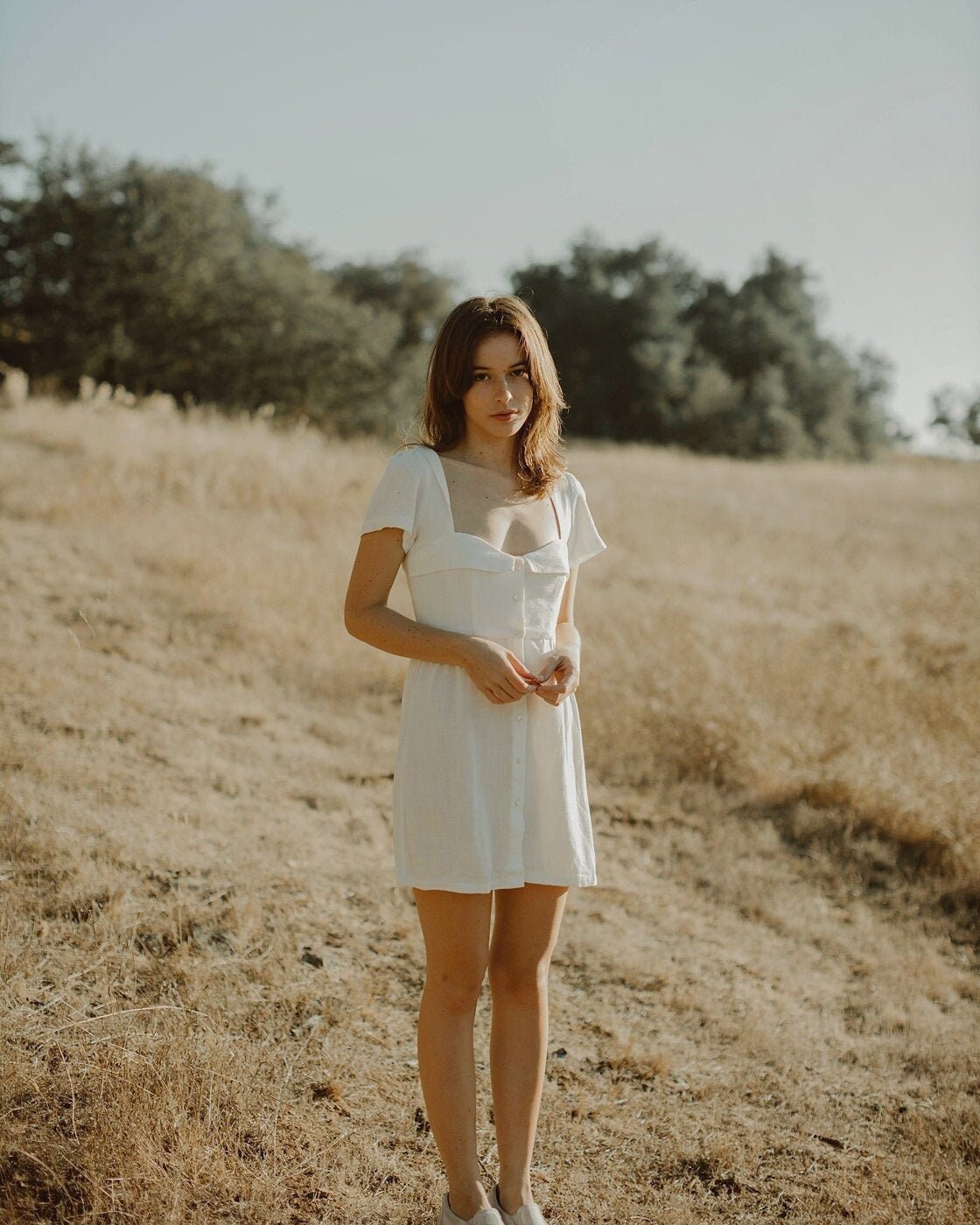 White Linen Dress - Short Sleeve Dress - Linen Short Dress - Womens Dresses