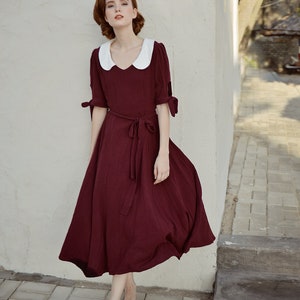 Aline Linen Dress White Collar Vintage Style Gown Organic Clothing ...