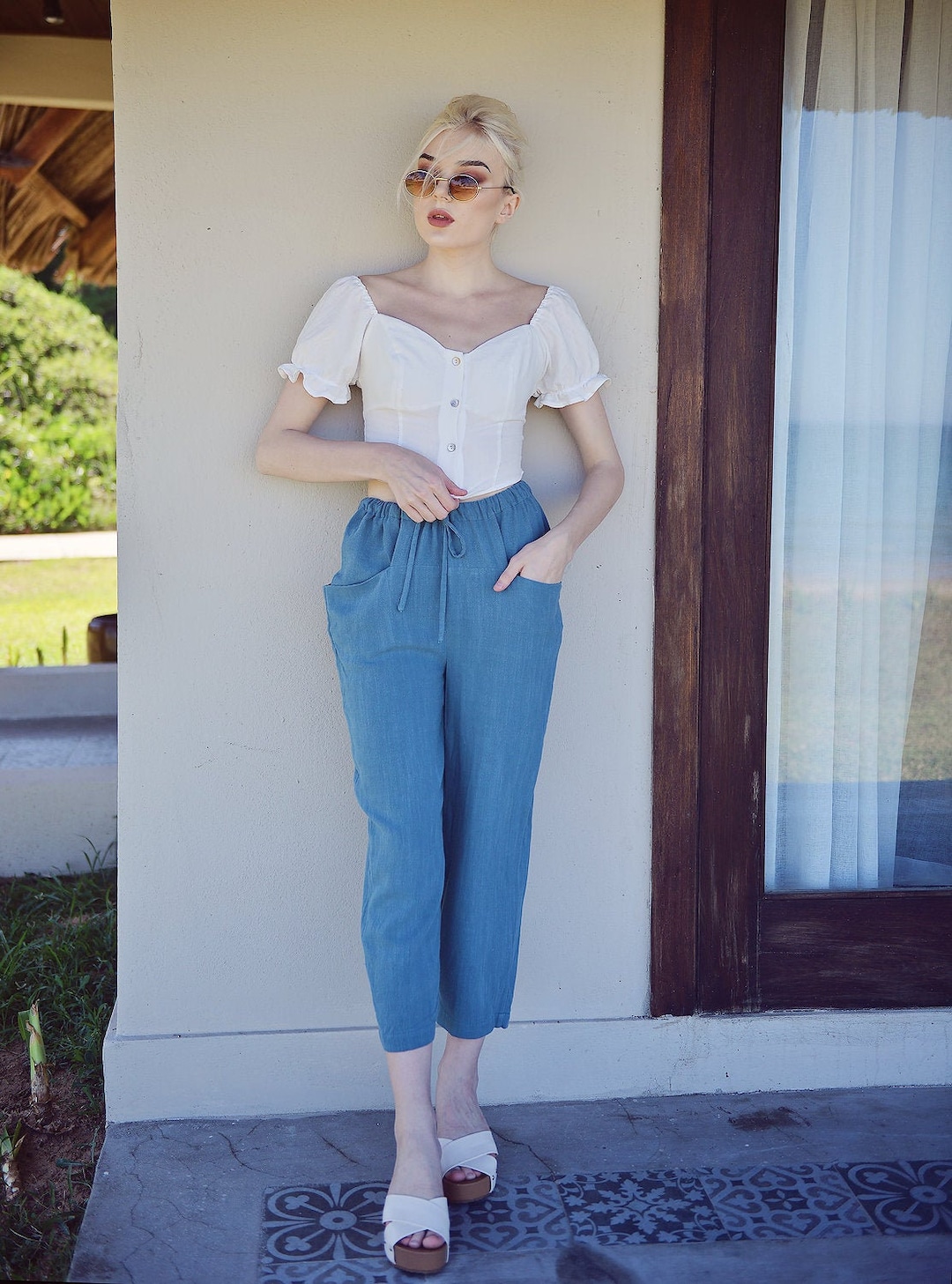 Linen Pants Linen Trousers Elastic Waist Linen Pants Etsy