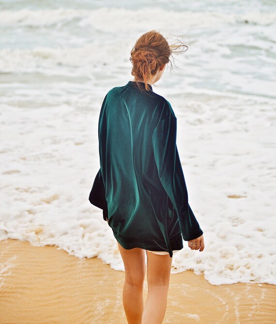 women's long velvet cardigan