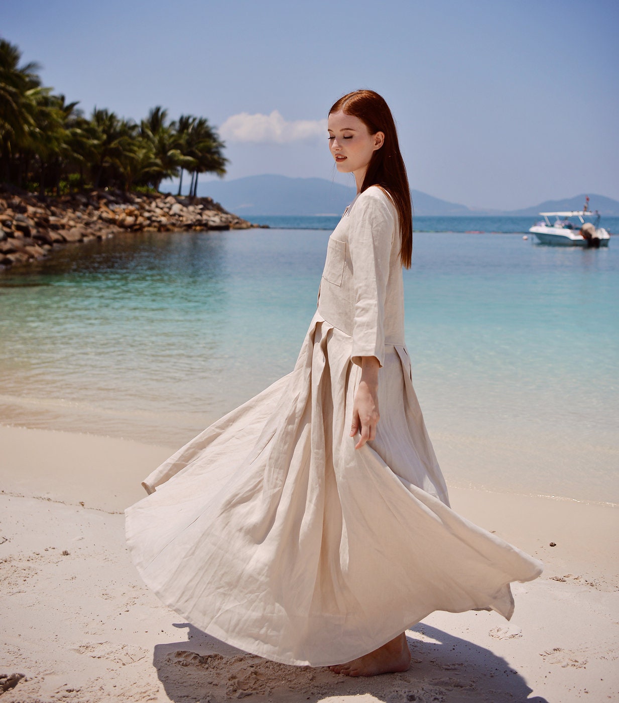 Maxi Beige Linen Dress - Button Down Womens - Sleeves Dresses Casual - Etsy