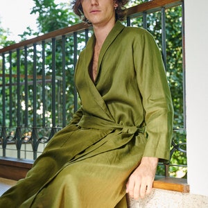 Linen Robe for Men Handmade Jacket for man Plus size Housecoat Gift for him image 6