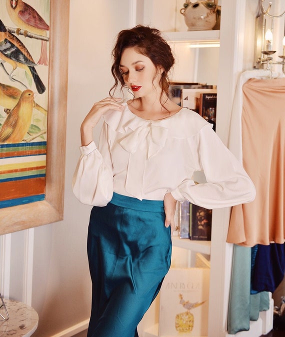Long Sleeve Silk Blouse Women 