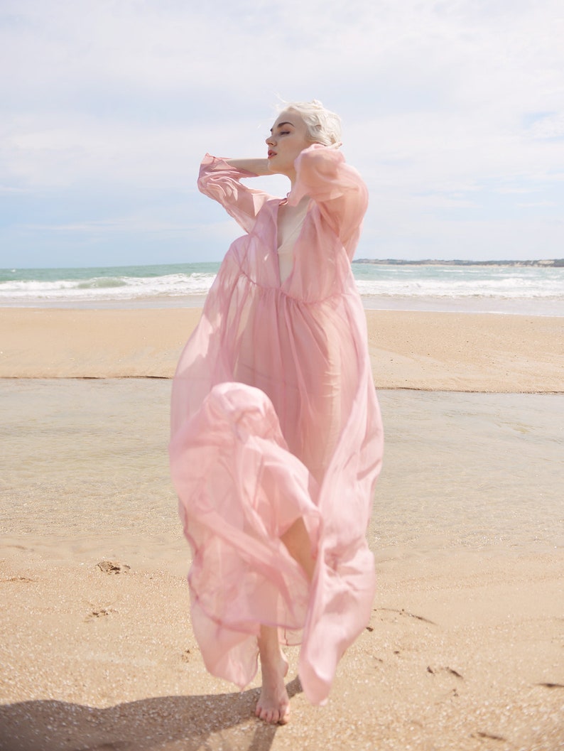 Sheer Silk Long Dress Maternity Dress for Photoshoot Sheer Silk Beach Cover up Sheer Long Dress Lelasilk image 6