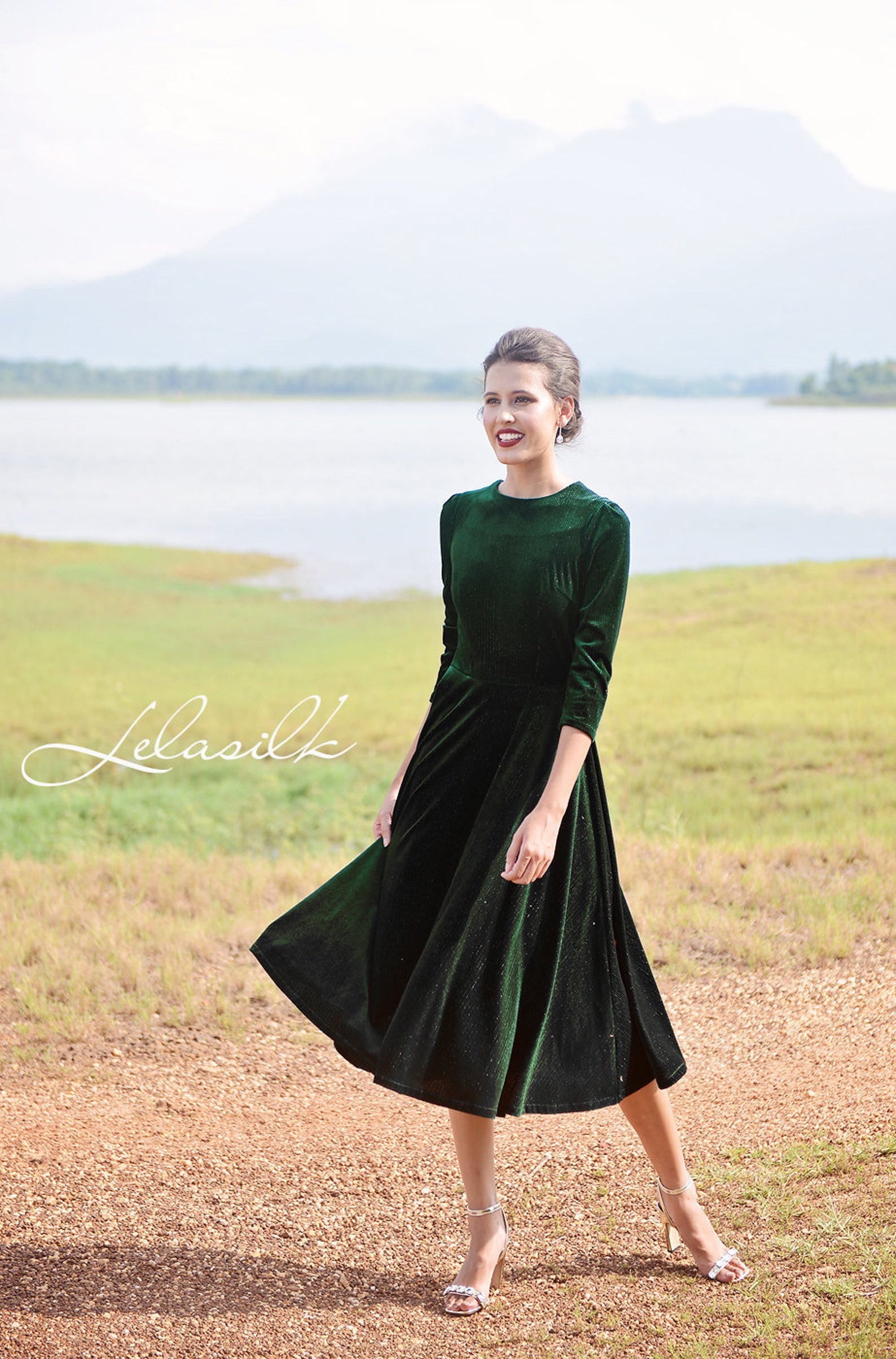 Velvet Elegance Midi Dress