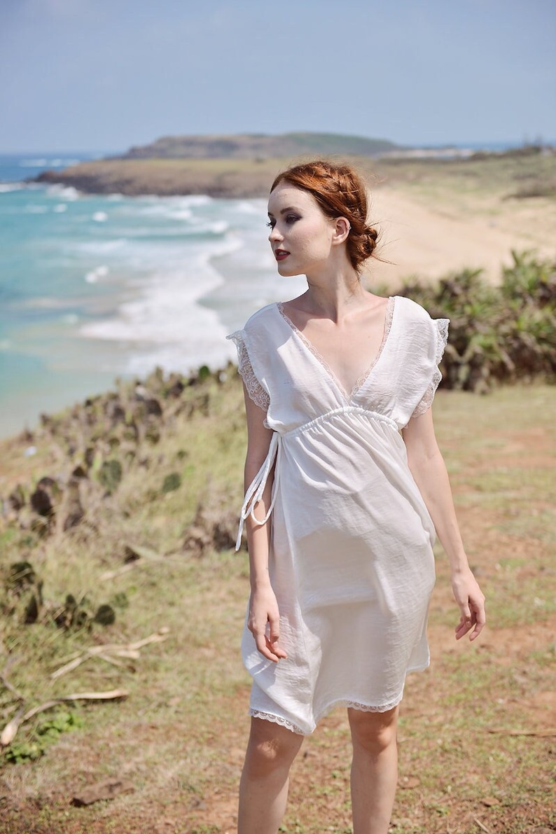 Silk Nightgown Women Silk Dress White Silk Dress with Sleeves image 1