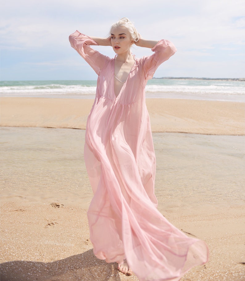 Sheer Silk Long Dress Maternity Dress for Photoshoot Sheer Silk Beach Cover up Sheer Long Dress Lelasilk image 2