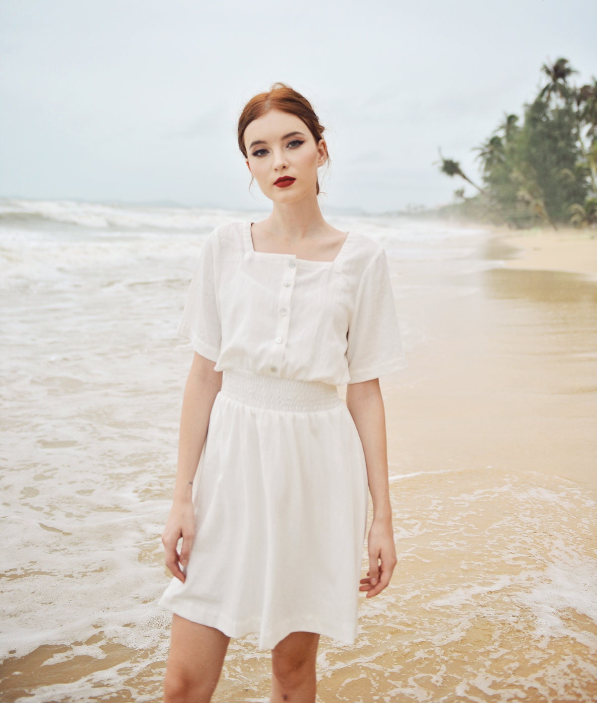 knee length dresses for ladies Stetson White Linen Shirt Dress main image 1
