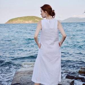 White Shift Dress Soft Linen Dress Plus size Linen image 9