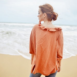 Linen Shirt Long Sleeves Linen Tops Women Linen Blouse Women Collar Shirt Organic Cotton Clothes image 7